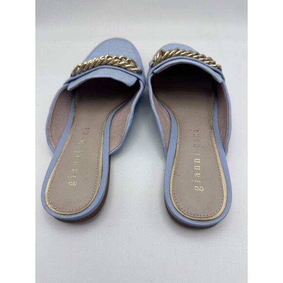 Gianni Bini Sz 10M Womens Shoes Blue Croc-Embossed Leather Slip-On Mules Casual - Picture 3 of 9